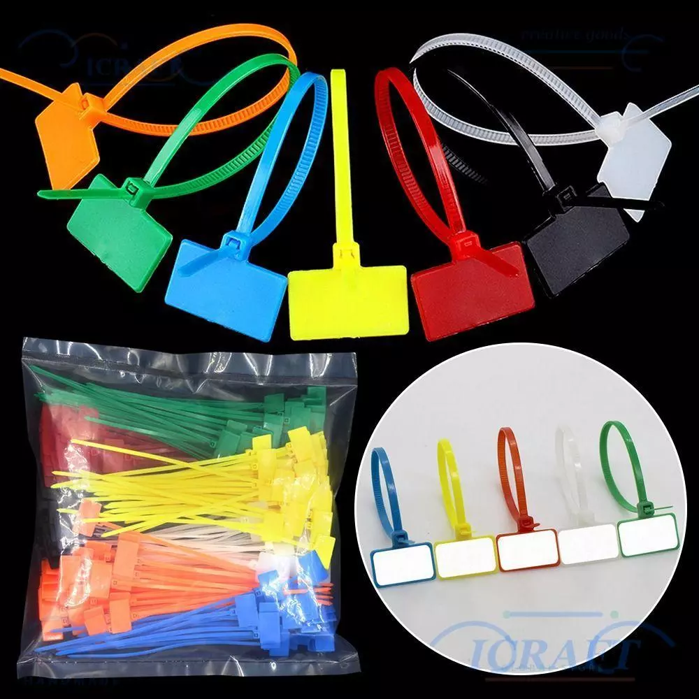 ICRAFT 100 ชิ้นแท็กสายเคเบิล Easy Mark Tag ป้าย Self-locking Zip Ties ตาข่ายลวด Marker สายรัดไนลอน