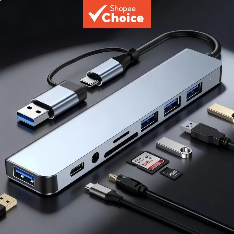 8-in-2 USB 3.0 ฮับ TYPE-C ฮับ USB C ด็อกกิ้งสเตชั่น ถ่ายโอนความเร็วสูง 5Gbps อะแดปเตอร์ OTG แบบ Type C เป็น USB 3.0 ฮับสําหรับแล็ปท็อป