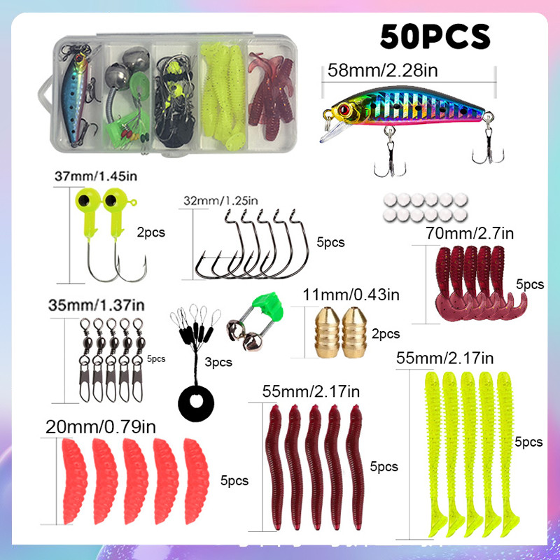 [คุ้มค่าที่สุด] ชุดเหยื่อตกปลาลูเอา (Lure Set) ครบชุดพร้อมใช แถมเอ็นตกปลายาว 50 เมตรเหมาะสำหรับมือใหม่และมือโปร ใช้ได้ทั
