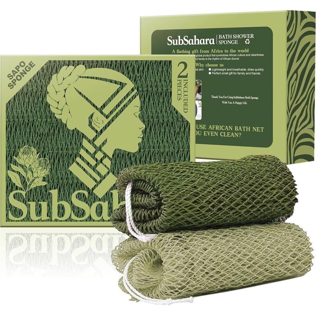 SubSaharaแท้AfricanNetSponge-2PackExfoliatingBath&ShowerLofahSpongeforBody&Face,GentleScrubberforAll