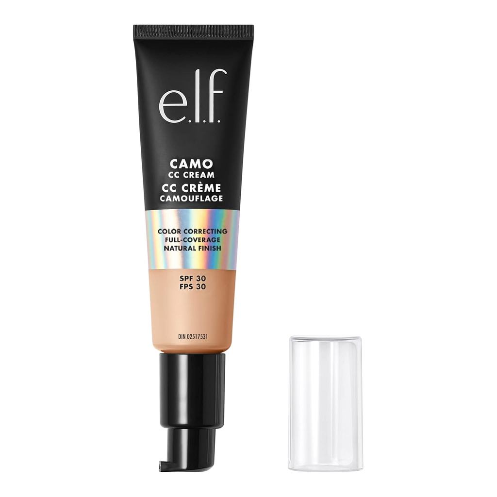 e.l.f. Camo CC Cream, Color Correcting Medium-To-Full Coverage Foundation with SPF 30, Light 210 N, 