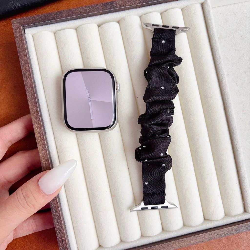 [เหมาะสําหรับฤดูร้อน] สาย Apple Watch, ns Fresh Ice Silk Elastic Diamond-Stamped Hair Ring สายรัดข้อ