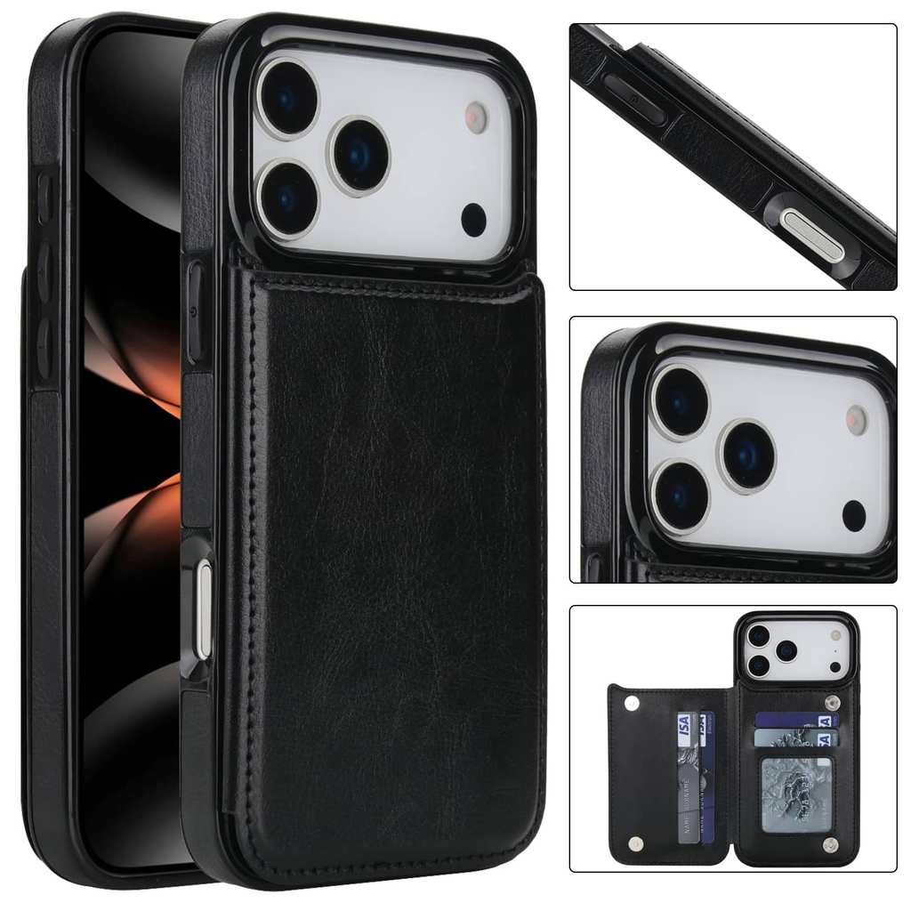สําหรับ IPhone 17 Pro Max Air กระเป๋าสตางค์พร้อมผู้ถือบัตร PU หนัง Kickstand ช่องใส่การ์ด Double Magnetic Clasp Cover