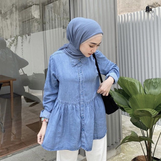 Anyostore Kemeja Denim Wanita All Model | Atasan Formal Kantor Casual Bahan Denim Premium