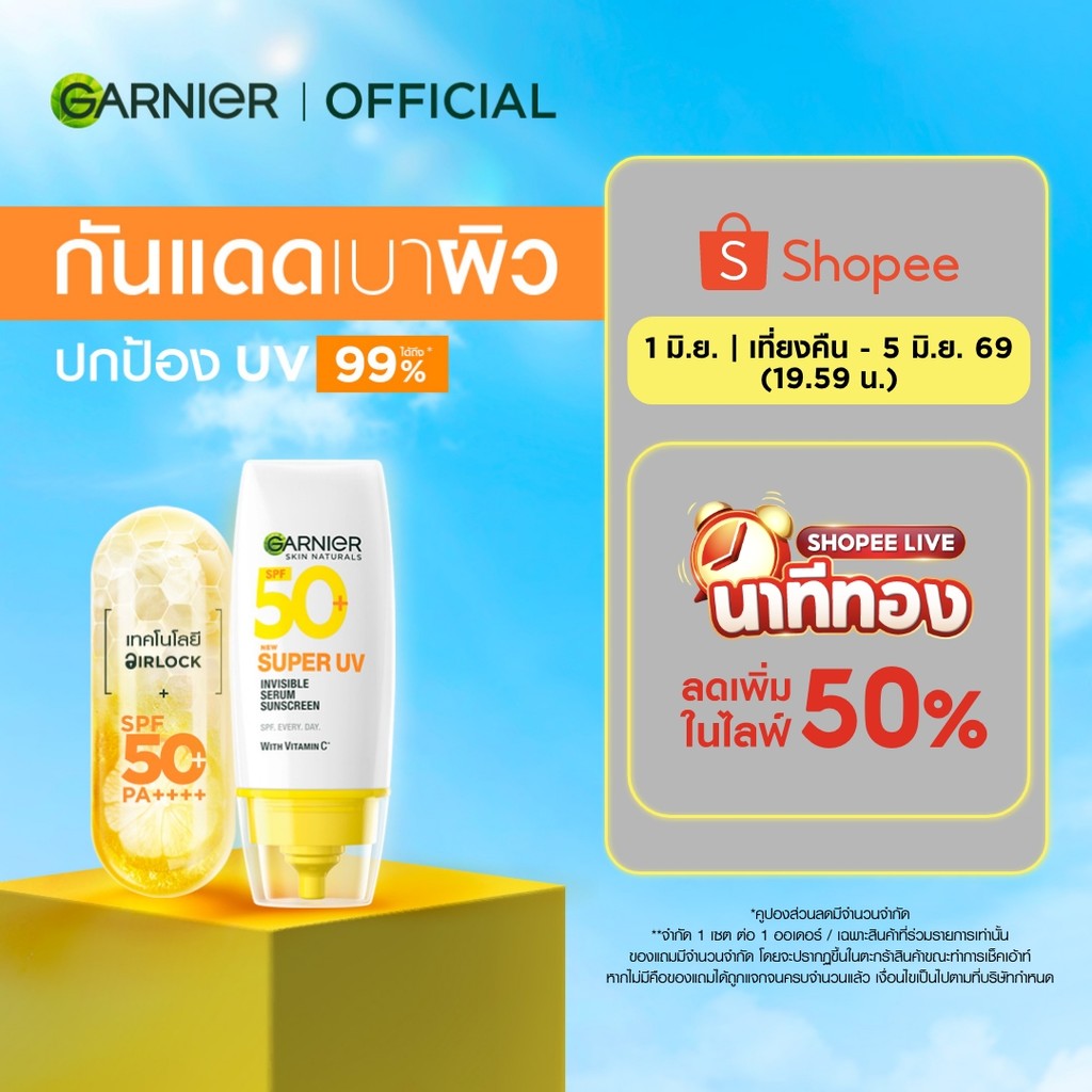 การ์นิเย่ สกิน แนทเชอรัลส์ ซูเปอร์ ยูวี-อินวิซิเบิ้ล เซรั่ม ซันสกรีน Garnier Super UV Serum Sunscreen กันแดดเบาผิว ครีมก