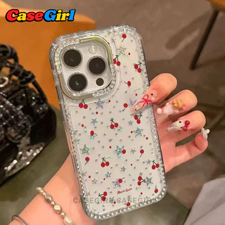 สำหรับ iPhone 17 16 15 13 11 12 14 Pro Max 16 15 14Plus รุ่นใหม่ เคสกันกระแทกลายดาวและเชอร์รี่ กลิตเตอร์ขอบคริสตัลหรูหรา