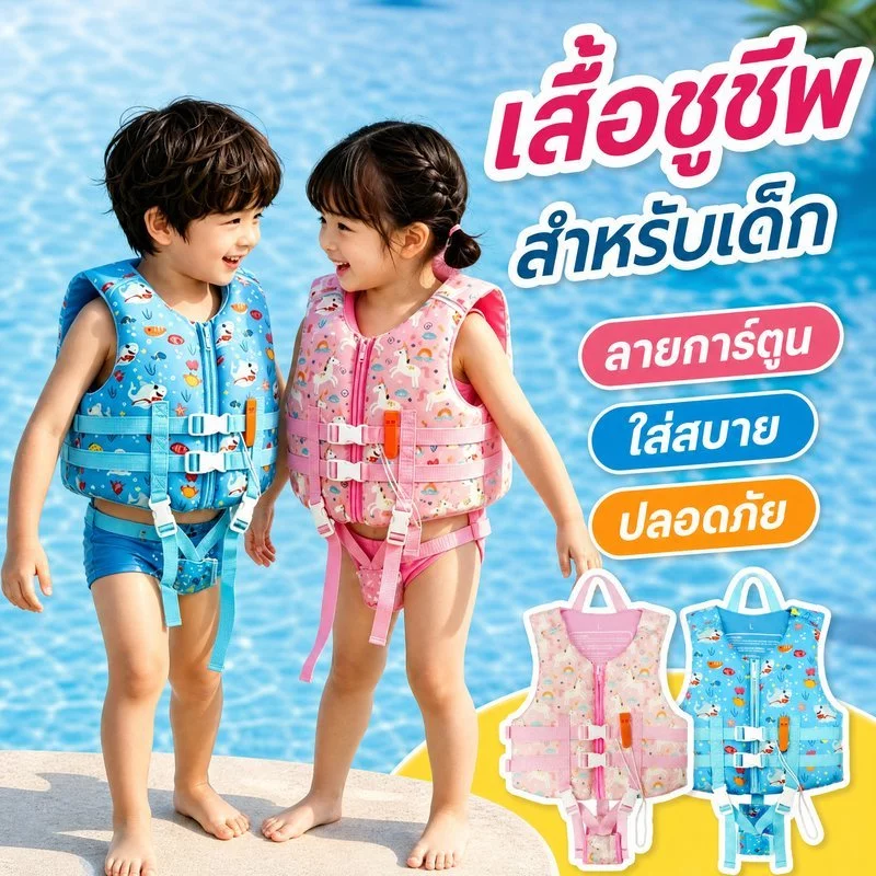เสื้อชูชีพเด็ก เสื้อชูชีพว่ายน้ำ เด็ก ลายการ์ตูน นีโอพรีน ลอยน้ำ เสื้อกั๊ก สระว่ายน้ำ ชายหาด