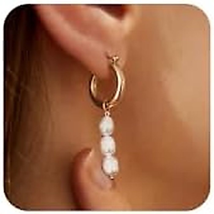 Risamil 14K Gold Plated/Silver Earrings for Women Trendy, Dainty Bow Earrings for Women Cute Pearl