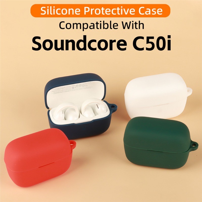 เคสหูฟังซิลิโคนสําหรับ Anker Soundcore C50i กรณีหูฟังกล่องป้องกันสําหรับ Soundcore C50i ครอบคลุมซิลิโคนอ่อนนุ่มอุปกรณ์เสริม
