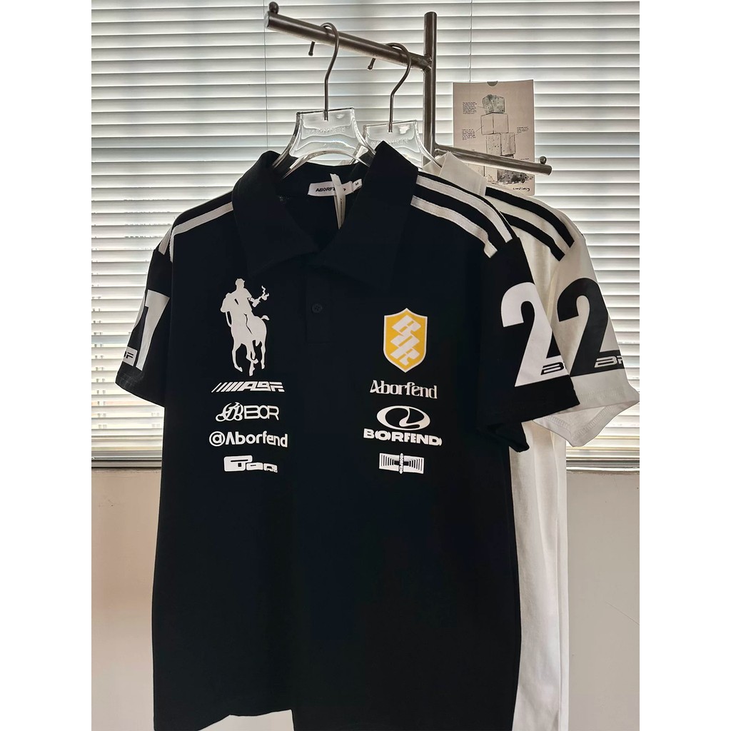 American Retro Knight Badge พิมพ์เสื้อโปโลแขนสั้นเสื้อยืดผู้ชายผู้หญิงฤดูร้อน Casual All-Match เสื้อฐาน