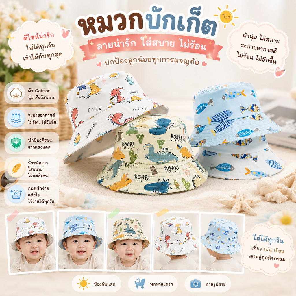 เด็กชายหญิงชาย กระบังหน้าใหญ่ ป้องกันรังสียูวี กิจกรรมกลางแจ้งกลางแจ้ง หมวกกันแดดหมวก หมวกทรงถัง SN01