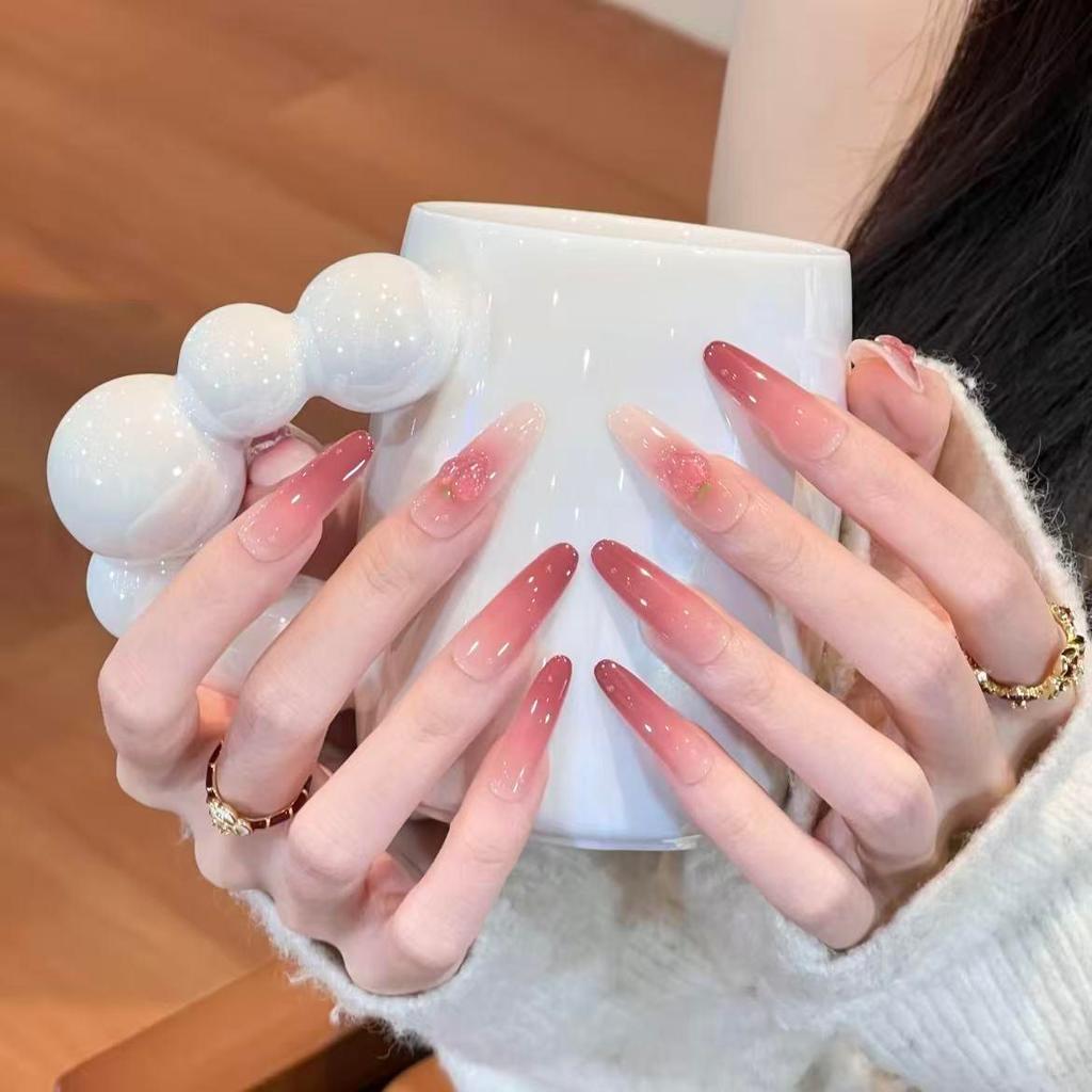 C288 เล็บปลอมสําเร็จรูป ทำด้วยมือ 10 ชิ้น/กล่อง ลวดลายลูกพีช ช่วยขับผิว มีเอกลักษณ์ สวมง่าย ใช้ซ้ำได้
