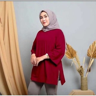 Atasan Oversize Kaos Oblong Jumbo Atasan Wanita Bahan Babytery Ld130 Lengan 3/4 Atasan Hijab Muslimah Cod