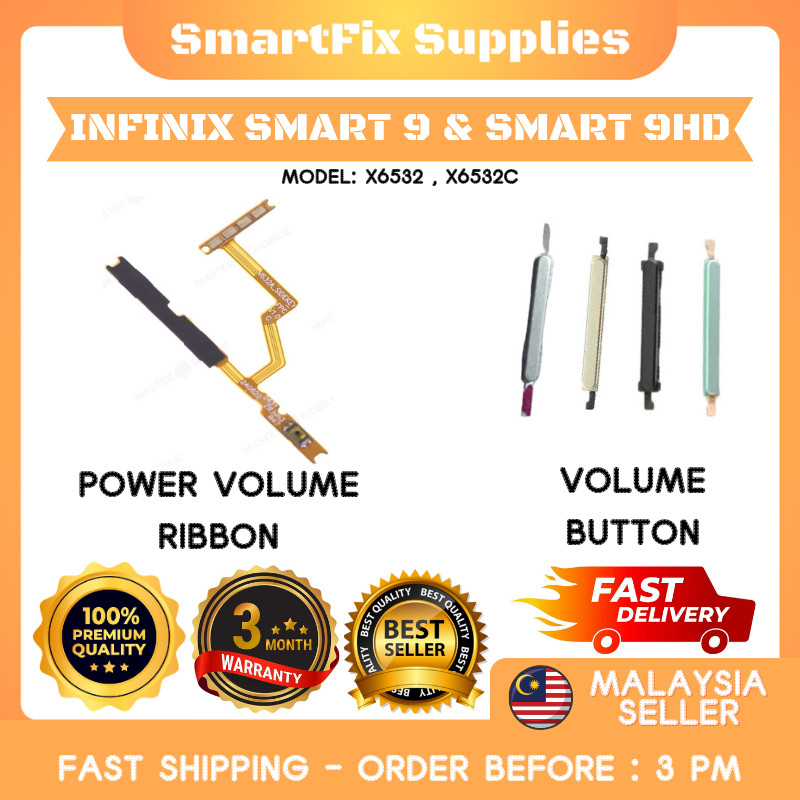 สําหรับ Infinix Smart 9 X6532 & Smart 9 HD X6532C ปุ่มปรับระดับเสียงริบบิ้นปิดระดับเสียง