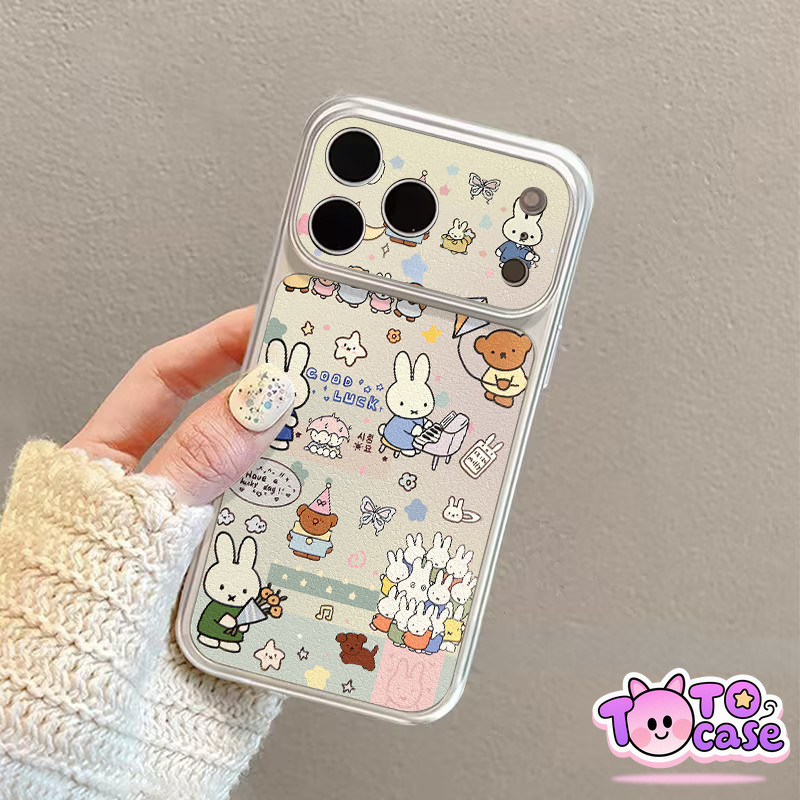 เคสโทรศัพท์ลายกระต่ายขาวตัวน้อย การ์ตูนสไตล์ละมุนผ่อนคลาย เข้ากับ IPhone 13 16 14 11 15 12 17 Pro Max 12 Pro 15 Plus
