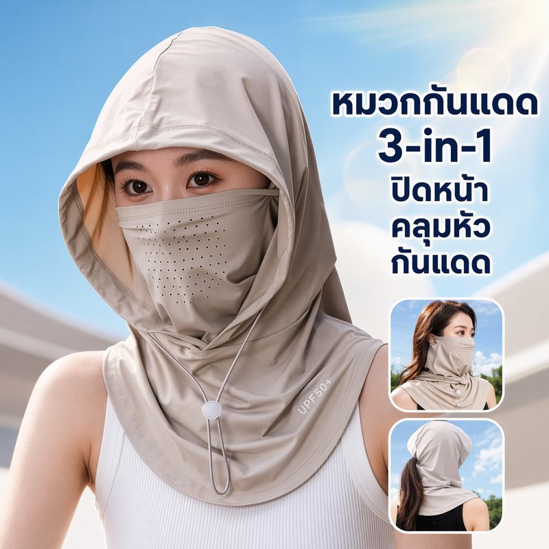 หน้ากากคลุมหน้า หมวกกันแดด หน้ากากกันฝุ่น ผ้าเย็น ระบายอากาศ ป้องกันยูวี ปั่นจักรยาน กลางแจ้ง