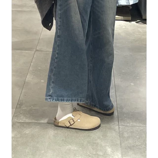 Birken * สต็อกรองเท้าแตะ Birkenstock Boston Baotou รองเท้าแตะผู้ชายสวมใส่ Birkenstock หนัง Cork ครึ่งรองเท้าแตะขนาดใหญ่ Size35-45