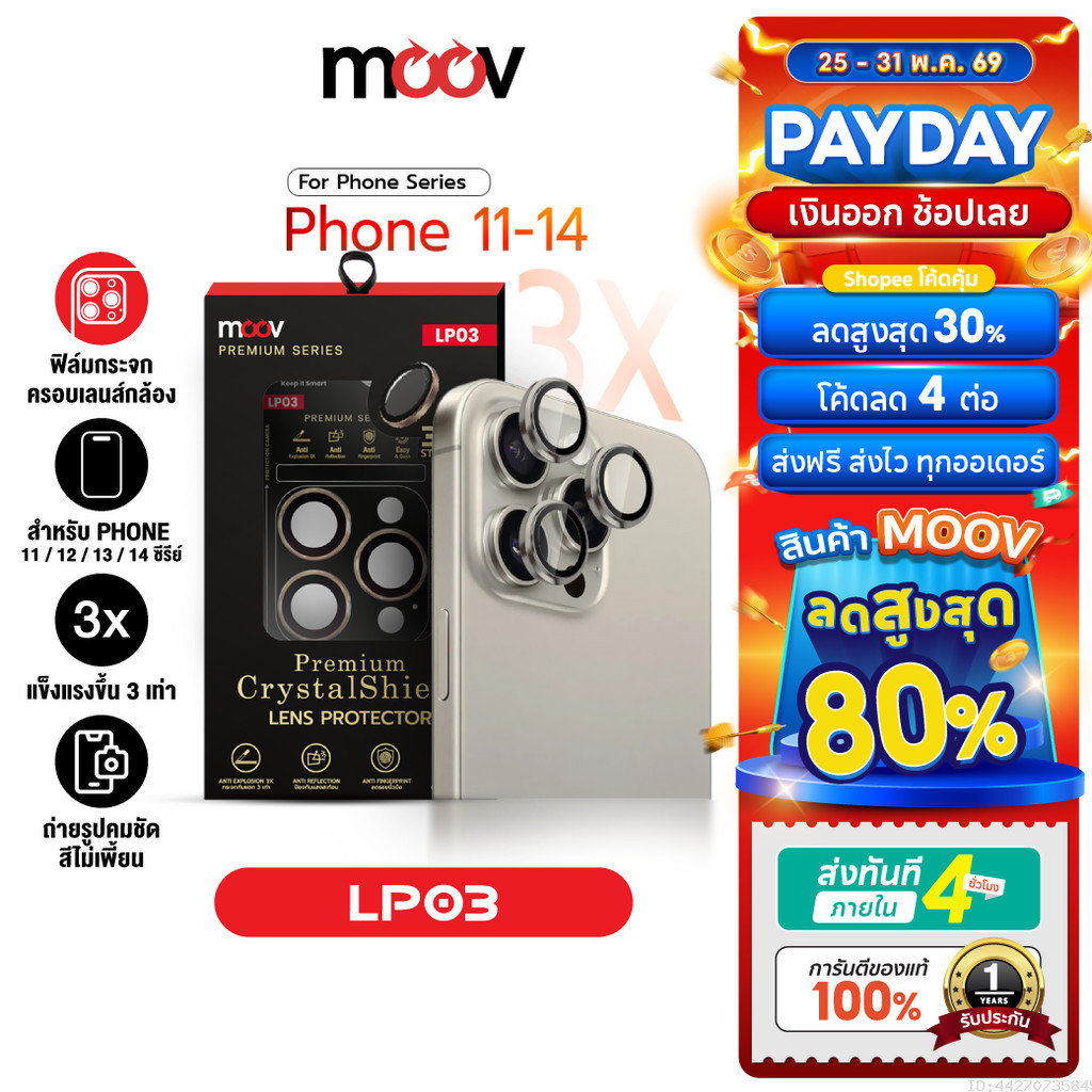 [ส่งไว] Moov LP03 3X ฟิล์มเลนส์กล้อง ไอโฟน For iPhone 14 Pro Max 13 Pro 12 mini 11 ฟิล์มกระจกกล้อง เลนส์