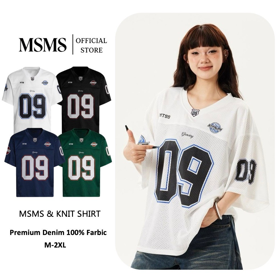 Mesh Jersey Tee เสื้อเจอร์ซีย์ตาข่ายแขนสั้น พิมพ์ตัวเลข 09 ทรงโอเวอร์ไซส์ มี 4 สี M‑2XL