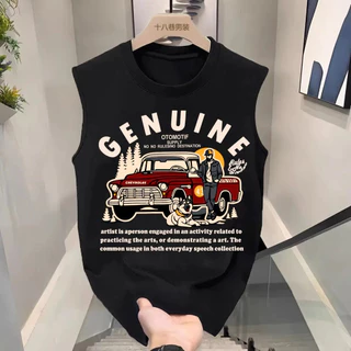 [Autuoman]เสื้อยืดคอกลมแขนกุด ลายสวยทรงเท่ เสื้อยืดผู้ชายสีดำClothing Man