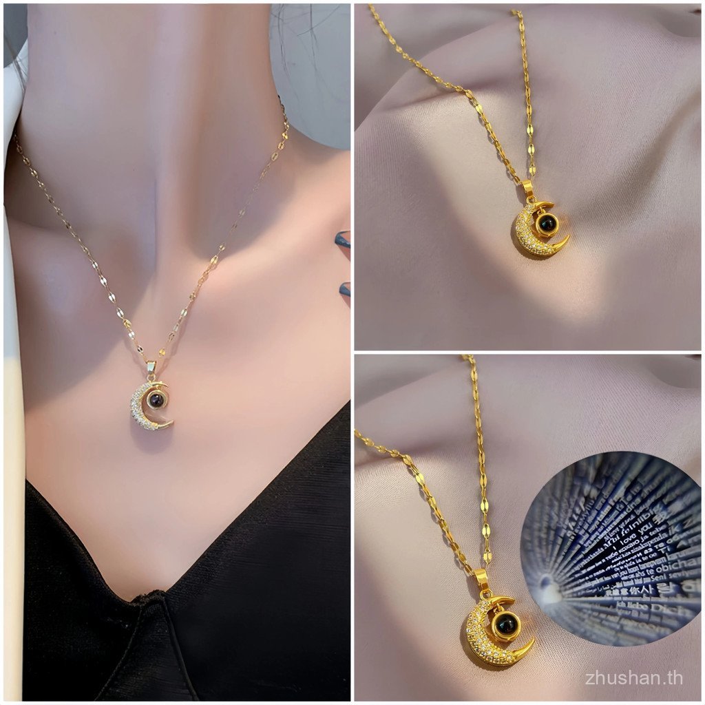 XM JEWELRY สร้อยคอสแตนเลสสําหรับผู้หญิงจี้พระจันทร์ X028 BY7U