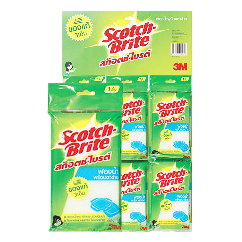 สก๊อตช์-ไบรต์ ฟองน้ำหุ้มตาข่าย 3.5x6 นิ้ว x 12 (SCOTCH-BRITE Sponge Net 3.5x6" x 12)