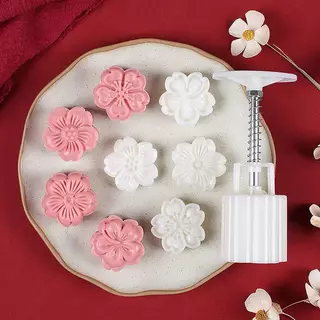 Families> 4 ชิ้น/เซ็ต Mooncake แม่พิมพ์ Cherry Blossom ดอกไม้ซากุระรูปแบบแสตมป์มือกดแม่พิมพ์ Plungers Pastry เครื่องมือดี