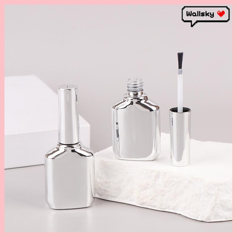 Wallsky ขวดเจลทาเล็บเปล่า 15ml สีเงินชุบไฟฟ้า สําหรับบรรจุสีทาเล็บหรือน้ํามันดูแลเล็บ