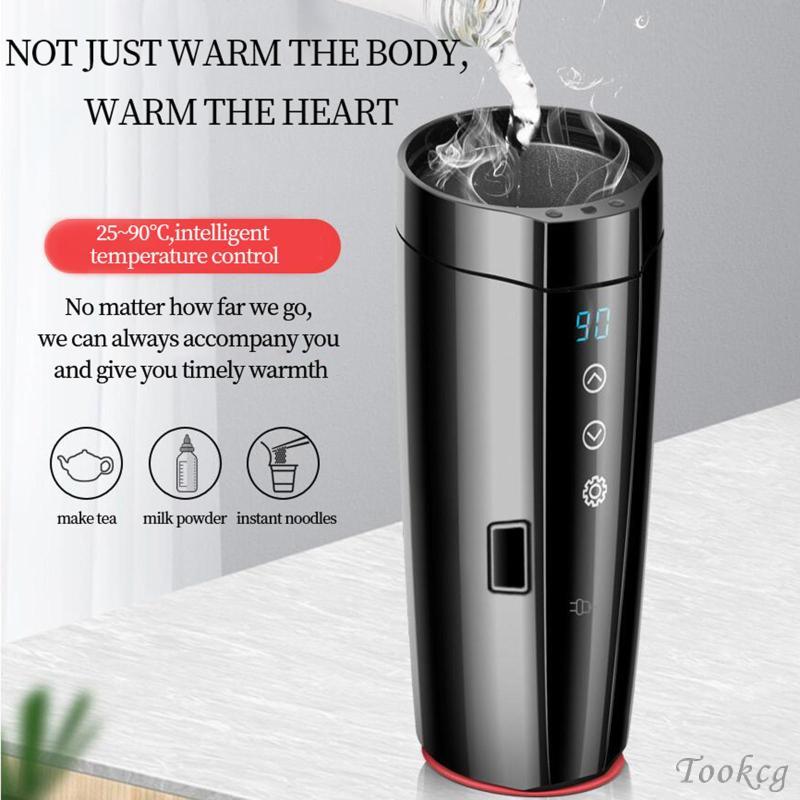 [Tookcg] แบบพกพา 12V 24V รถกาต้มน้ําหม้อไอน้ําแสดงอุณหภูมิ Touch Enabled อุ่นเครื่องทําความร้อนถ้วยสําหรับชานมเดินทางกลางแจ้ง