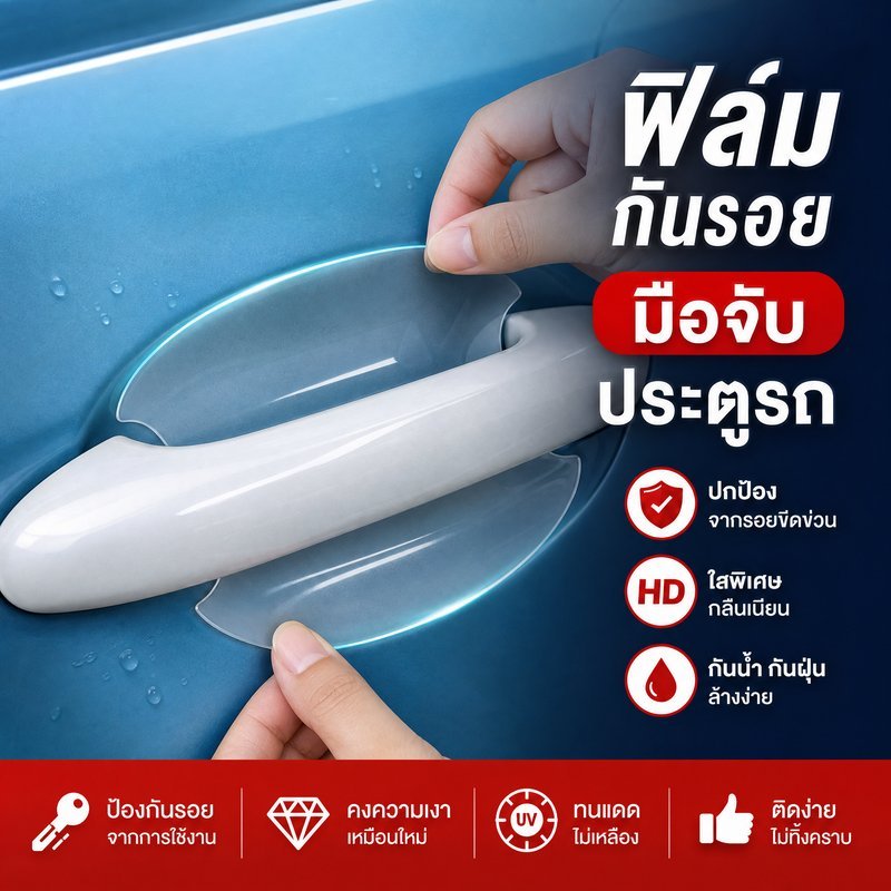 ฟิล์มกันรอยมือจับประตูรถ TPU ใส กันรอยขีดข่วน ซ่อมรอยเอง กันน้ำ ไม่เหลือง ติดง่าย รถทุกรุ่น