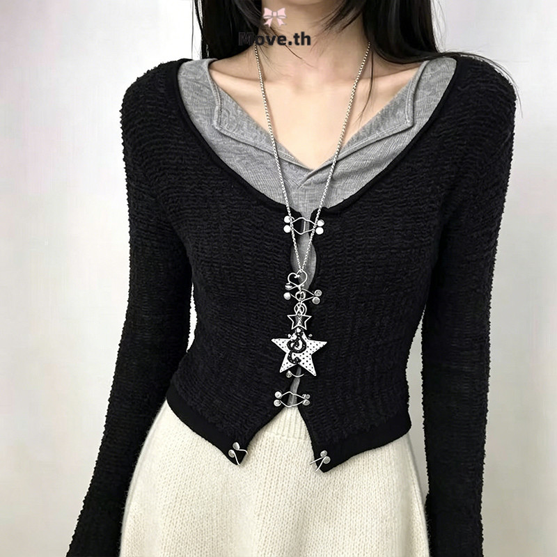 ในไทย-พร้อมส่ง✨สร้อยคอจี้รูปดาวลายจุดสไตล์ญี่ปุ่น Y2K สไตล์หวานเท่ เรียบง่าย ปรับแต่งได้ สำหรับผู้หญิง-Move