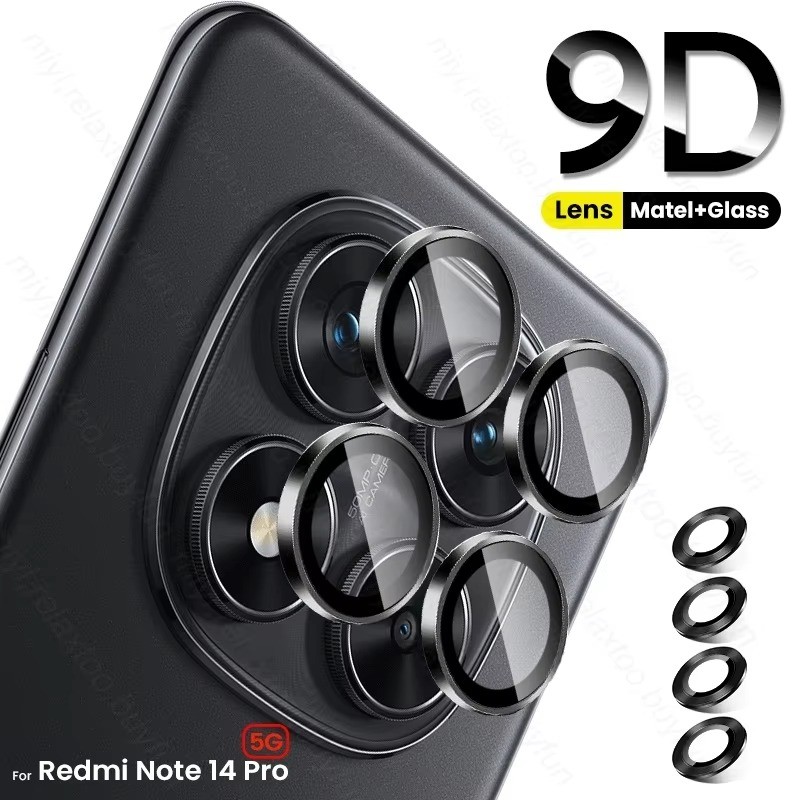 สําหรับ Redmi หมายเหตุ 14 14Pro Note14 Note14Pro อลูมิเนียมเลนส์กล้องสําหรับ Redmi หมายเหตุ 14 Pro 5G 4G อินเดียโทรศัพท์กระจกนิรภัยกล้องเลนส์ Protector แหวนโลหะผสมหมวก