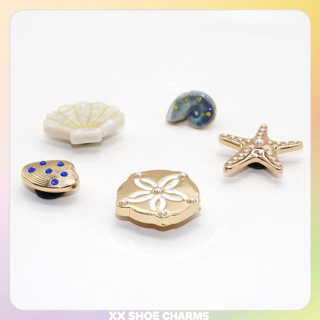 รองเท้า CHARMS✨ชุดอุปกรณ์เสริมรองเท้าโลหะ 5 ชิ้น✨สไตล์ซัมเมอร์บีช✨ปลาดาวและเปลือกหอย DIY