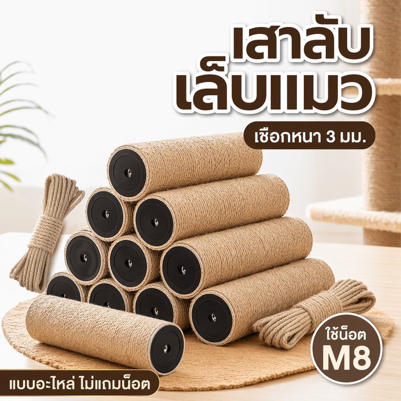 เสาลับเล็บแมว เสาข่วนแมว DIY อะไหล่คอนโดแมว เชือกป่านศรนารายณ์ ใช้น็อตเอ็มแปด ทนข่วน