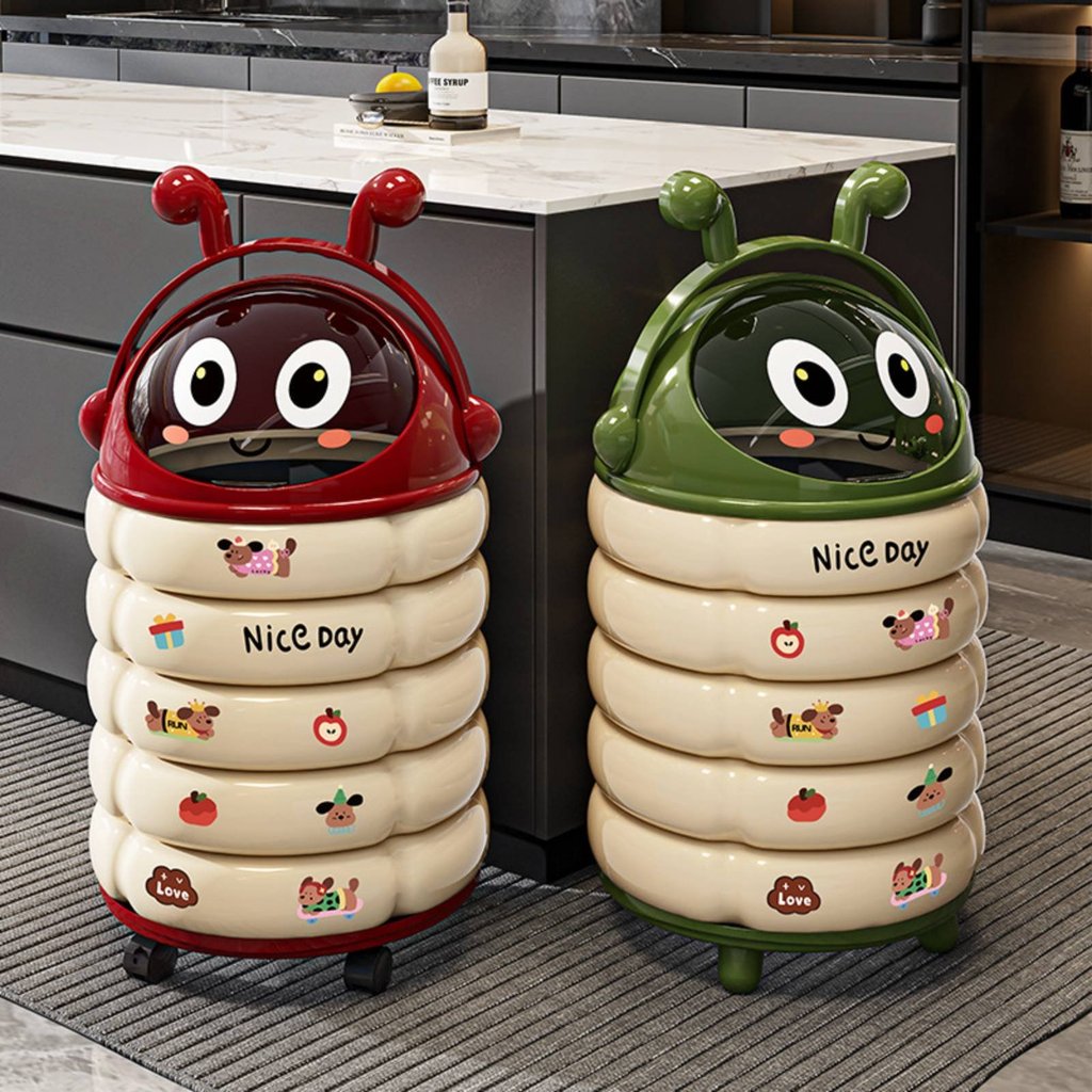 การออกแบบการ์ตูน Caterpillar ถังขยะไอเดียของขวัญของใช้ในครัวเรือนวัสดุติดทนนานสําหรับห้องนอน