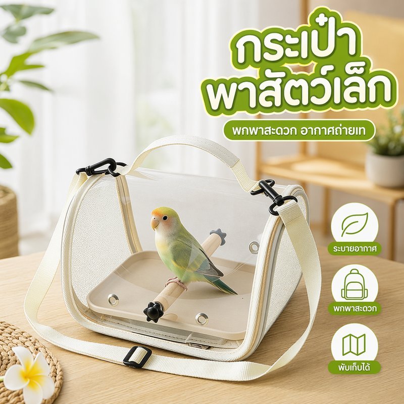 กระเป๋าสัตว์เล็กพกพา กระเป๋านกแก้ว กระเป๋าแฮมสเตอร์ ระบายอากาศ พับได้ สะพายข้าง ถาดถอดได้