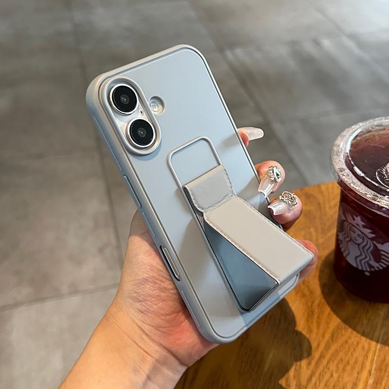 ที่วางสายรัดข้อมือแบบพับได้ เคสโทรศัพท์ซิลิโคนกันกระแทกสีพื้น Phone Case For iPhone 17 16 15 14 13 12 11 Pro Max Plus XR