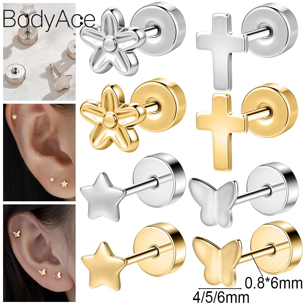 Bodyace 1 Pc สแตนเลสสตีลต่างหู Star หูเจาะผีเสื้อหูเจาะ 20G Lobe ต่างหูกระดูกอ่อน EAR STUD