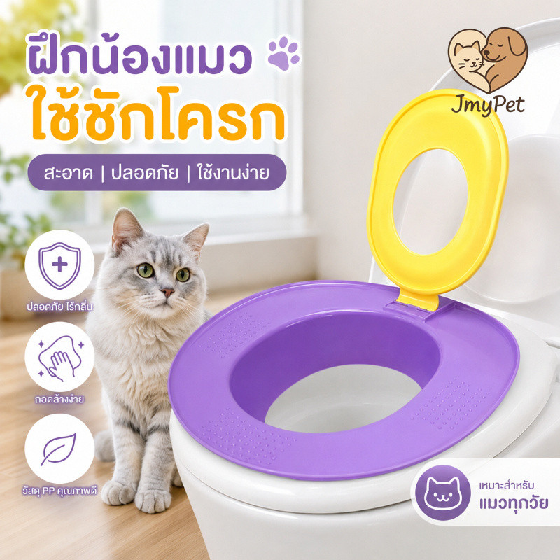 COD ลื่นแมวที่นั่งชักโครก ชุดฝึกแมวใช้ชักโครก ที่นั่งฝึกขับถ่ายแมว ใช้ซ้ำได้ ทำความสะอาดง่าย สำหรับฝึกลูกแมวและแมวโต