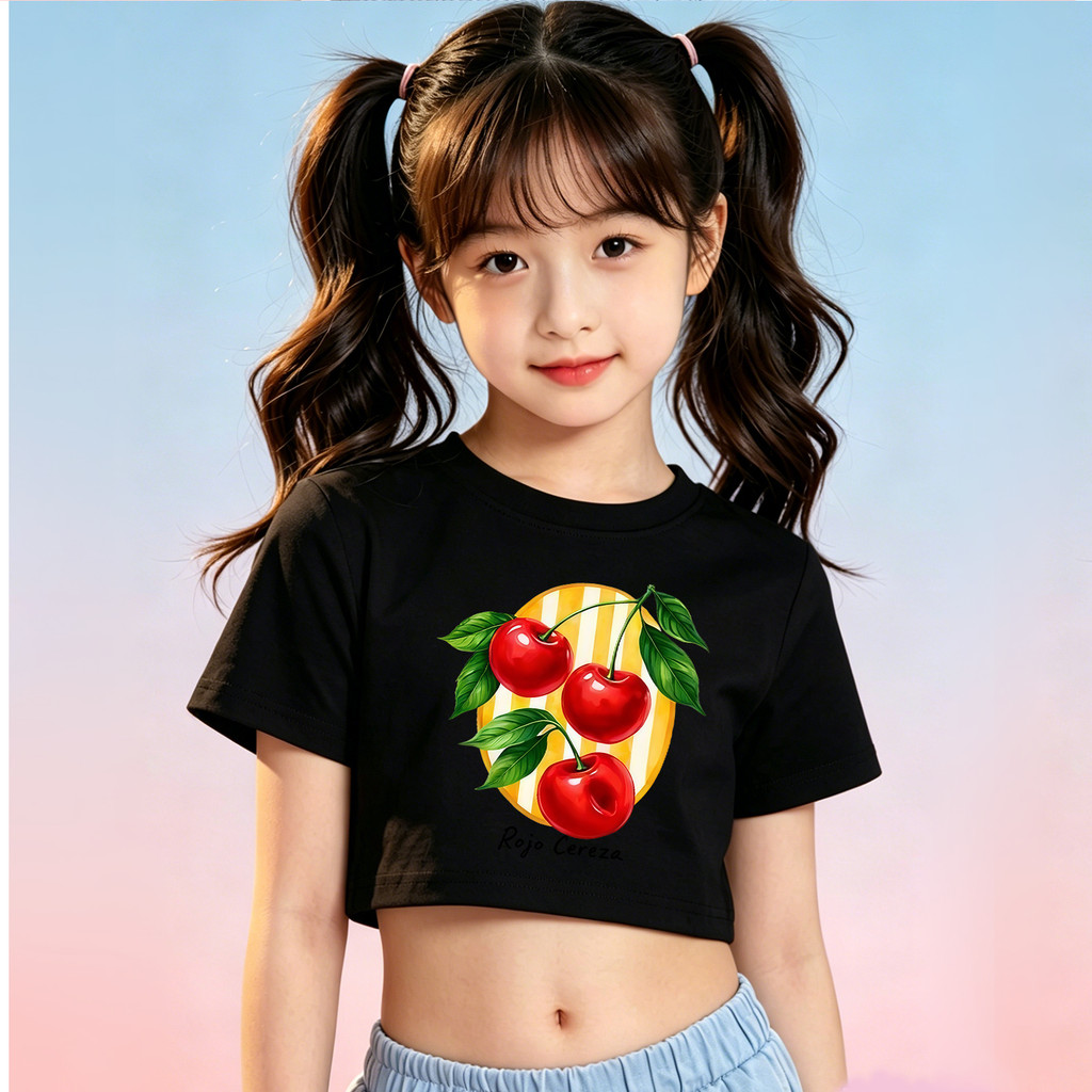 1-12ปีสาวแฟชั่นพืชยอดนิยมสําหรับเด็กผ้าฝ้ายคุณภาพสูงน่ารักพิมพ์ออกแบบรอบคอเสื้อยืดท็อปส์พืชสําหรับเด