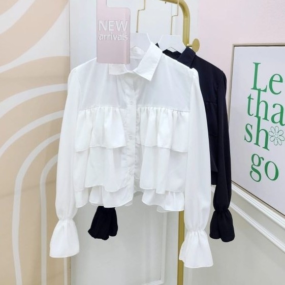 KEMEJA Fantasy Ruffle Collar Ruffle Trap Shirt