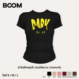 BOOM แฟชั่นY2Kวินเทจ เสื้อยืดคอกลมยืดหยุ่น ทรงกระชับ ลายแมวการ์ตูนสไตล์มินิมอล มีหลายสี แต่งง่าย ใส่สบาย