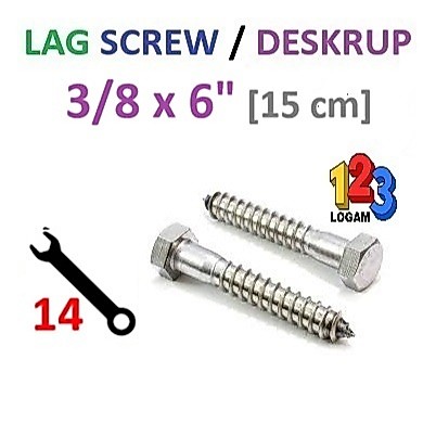 3/8 x 6" นิ้ว Lag Screw Deskrup Fisher Wood Screw Bolt Key 14