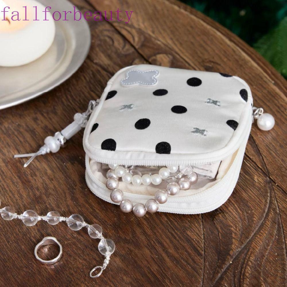 FALLFORBEAUTY Travel Bracelet Organizer, Black Dot Pattern Multi-pocket Jewelry Storage Bag, Space Saving Multifunctional Butterfly เย็บปักถักร้อยแบบพกพา Jewelry Case