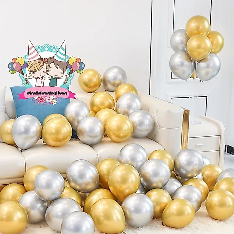 WINDBLOWN BALLOON LATEX CHROME GOLD Silver SET / ยางธรรมดา BALLOON GOLD LATEX สีเงิน