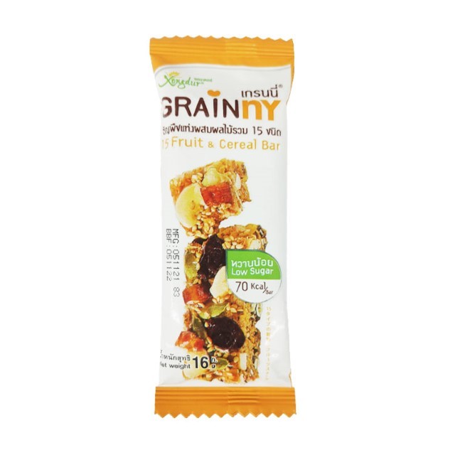 เกรนนี่ ธัญพืชแท่งผสมผลไม้รวม15ชนิด Grainny 15 Fruits and Cereals Bar 16g.