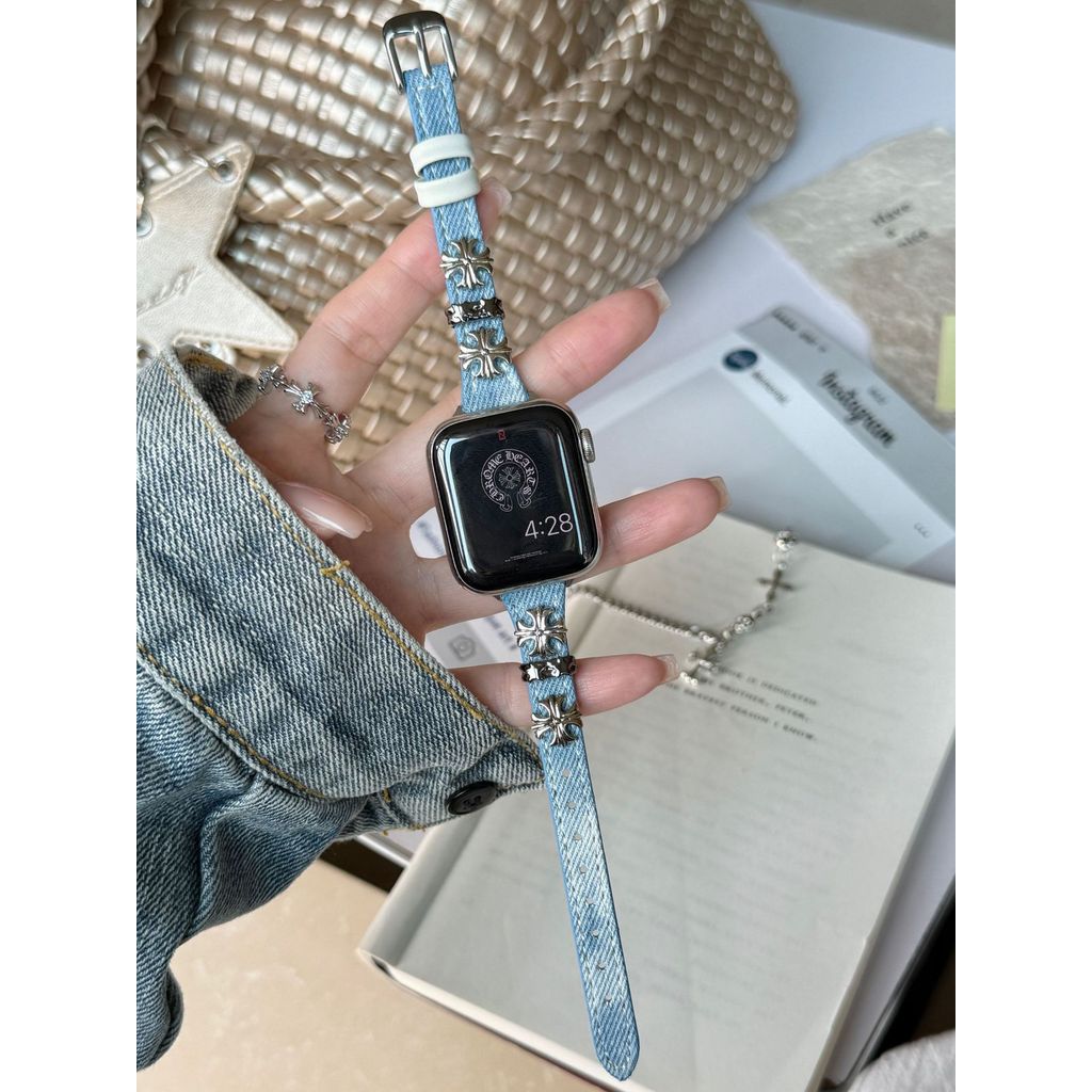 Fine Crow Heart Denim Strap เหมาะสําหรับ Apple Watch iwatch11 Generation 987654อัลตร้า/ซี