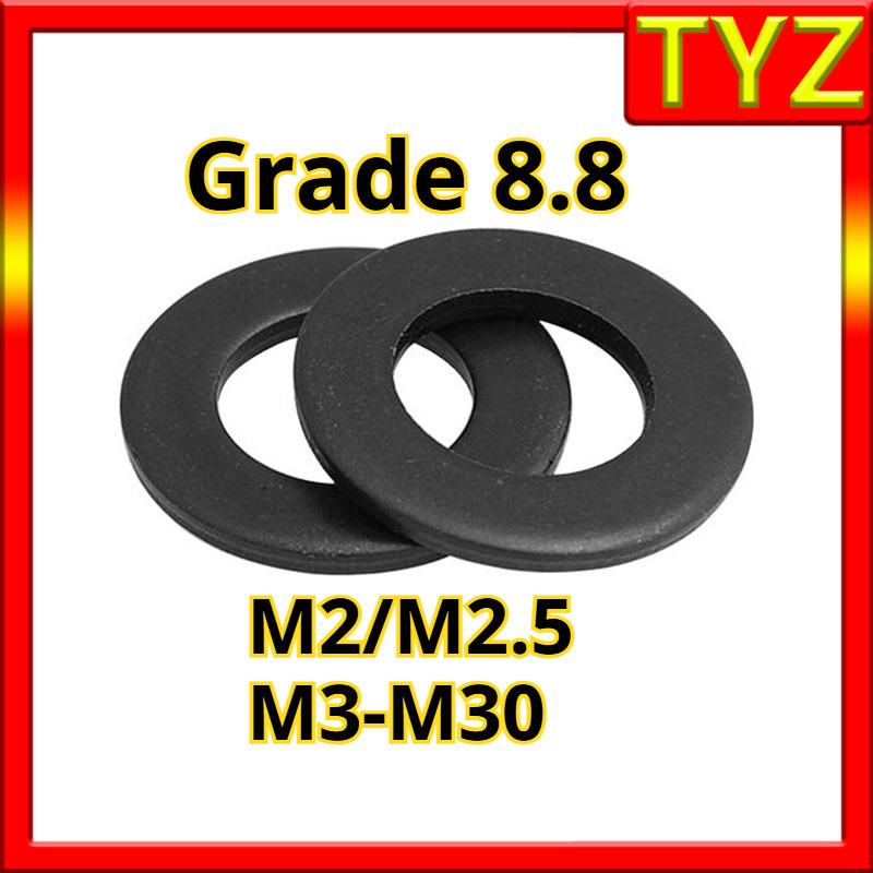 แหวนอีแปะ แหวนรอง น็อตสกรู เหล็กแข็ง 8.8 เหล็กกล้าคาร์บอนสีดำ / 8.8 Grade Flat Washer M2/M2.5/M3-M30 TYZ-FASTENER