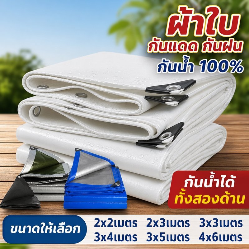 ผ้าใบกันแดด ผ้าใบกันฝน ผ้าใบPE กันน้ำสองด้าน คลุมของ คลุมรถ กันแดดกลางแจ้ง ตาไก่รอบผืน