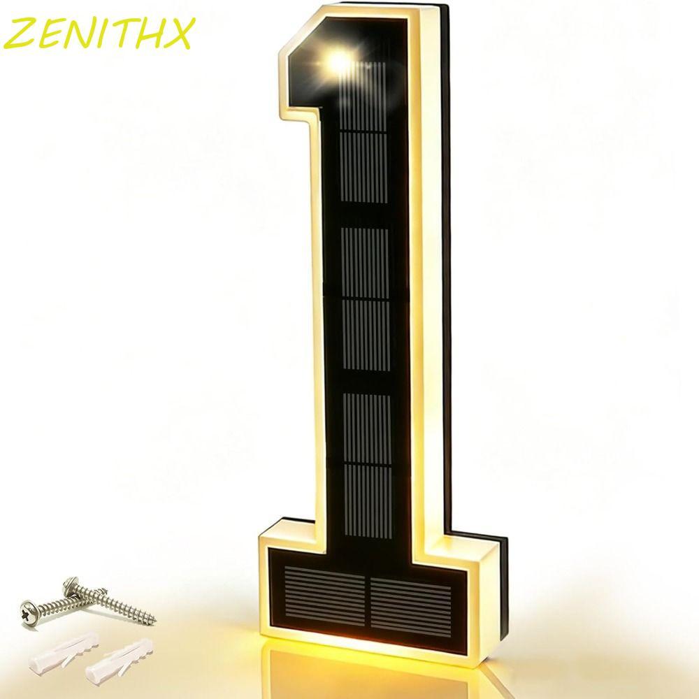 ZENITHX LED House Number Plaque, ไม่มีสายไฟ Illuminated ภายนอกพลังงานแสงอาทิตย์ Lighted House Numbers Light, ป้ายที่อยู่กันน้ํา 6.7IN LED ป้ายระเบียง